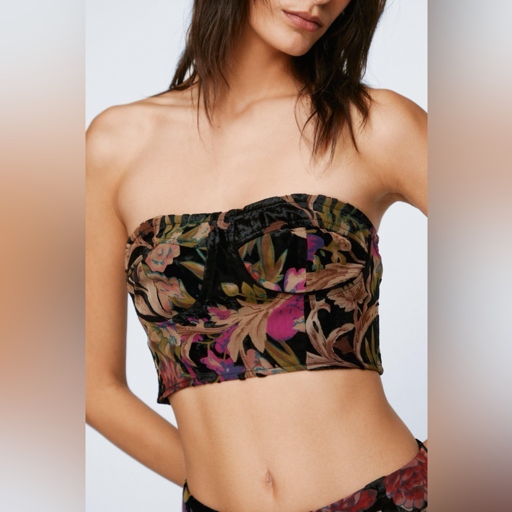 Nasty Gal Floral Print Bandeau Bralet Top Tube Top Back Zip Size 2